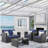 4-Piece Wicker Patio Conversation Set with Glass Table and Blue Cushions-1211075933-1211075922
