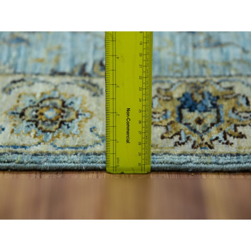 Tapis de couloir oriental Shah Abbas XL en porcelaine bleu noué à la main 2 pi 7 po x 15 pi 10 po