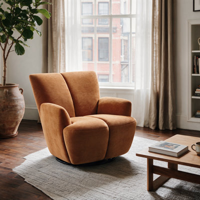 Modern Upholstered 360° Swivel Barrel Accent Armchair