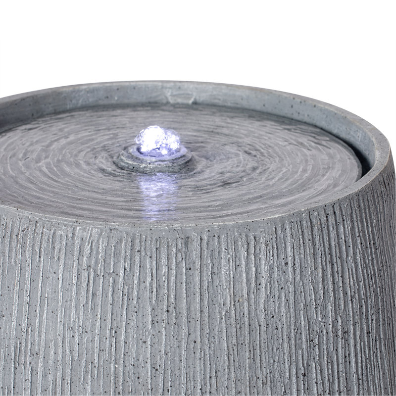 Fontaine d'eau en forme de bol 12,7 "en polyrésine grise avec lumière DEL pour décoration de patio