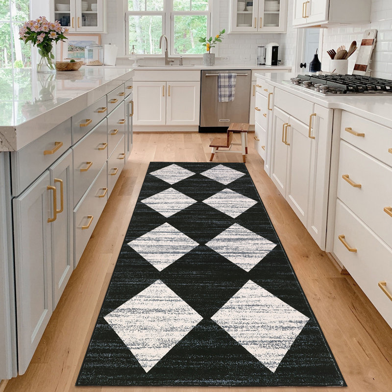 Washable Rug Modern Checkered Rugs Lattice Distressed Minimalist Aesthetic Rugs for Bedroom Laundry Farmhouse, Runner 2' x 6'