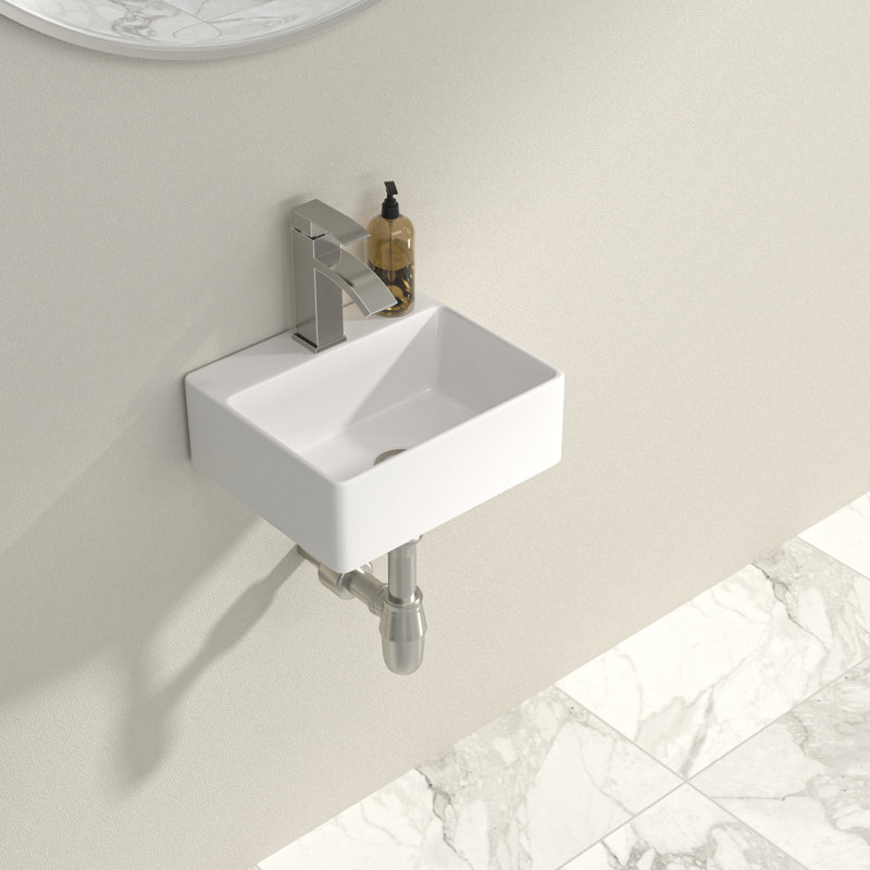 13" x 11" Wall Mounted Bathroom Sink Vessel Sink White Ceramic Bathroom Sink with 1 Faucet Hole