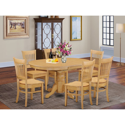 7 Piece Dining Room Furniture Set Consist of an Oval Kitchen Table with Butterfly Leaf and 6 Dining Chairs, 42x60 Inch, Oak