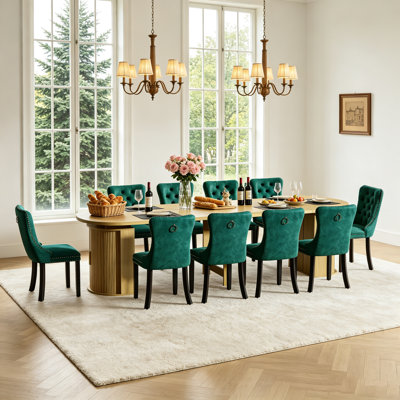 Oval Dining Table Set, 47"-118" Extendable Kitchen Table with Upholstered Dining Chairs,  Rustic Expandable Table with Fluted Storage Base, Extra Large Dining Room Table and Chairs Set for Home Office