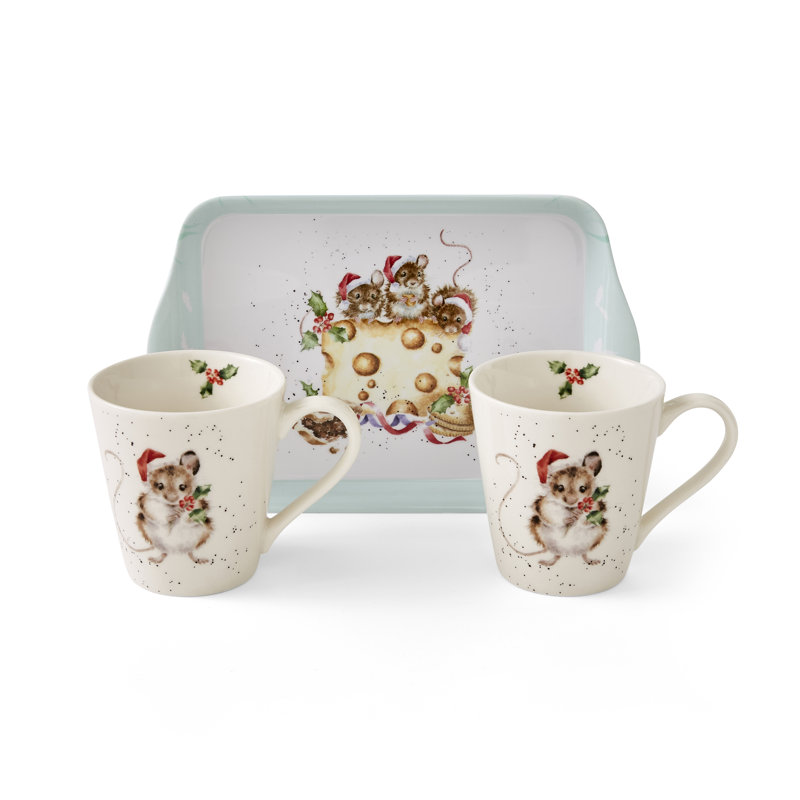 Classic Wrendale Designs,  Holly Jolly Mugs & Tray Set
