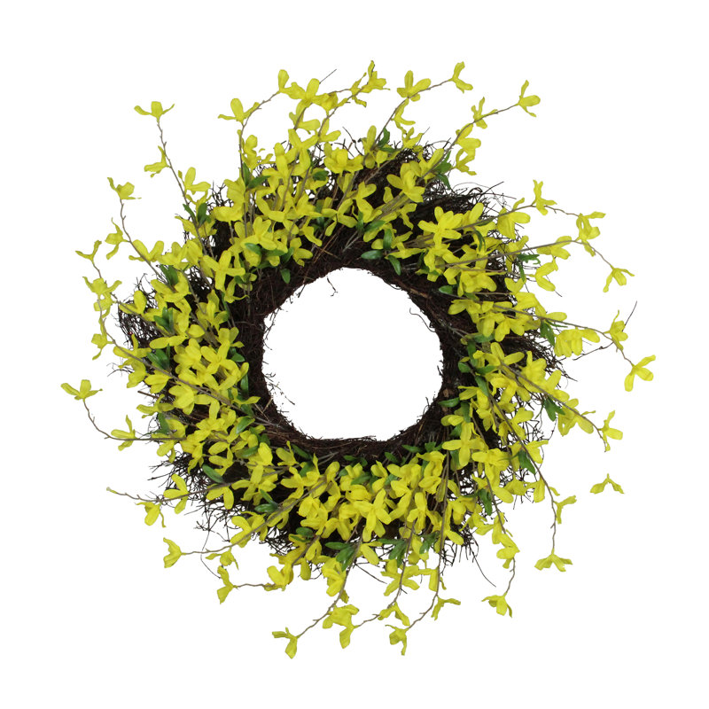 24-Inch Yellow Forsythia and Grapevine Artificial Floral Wreath
