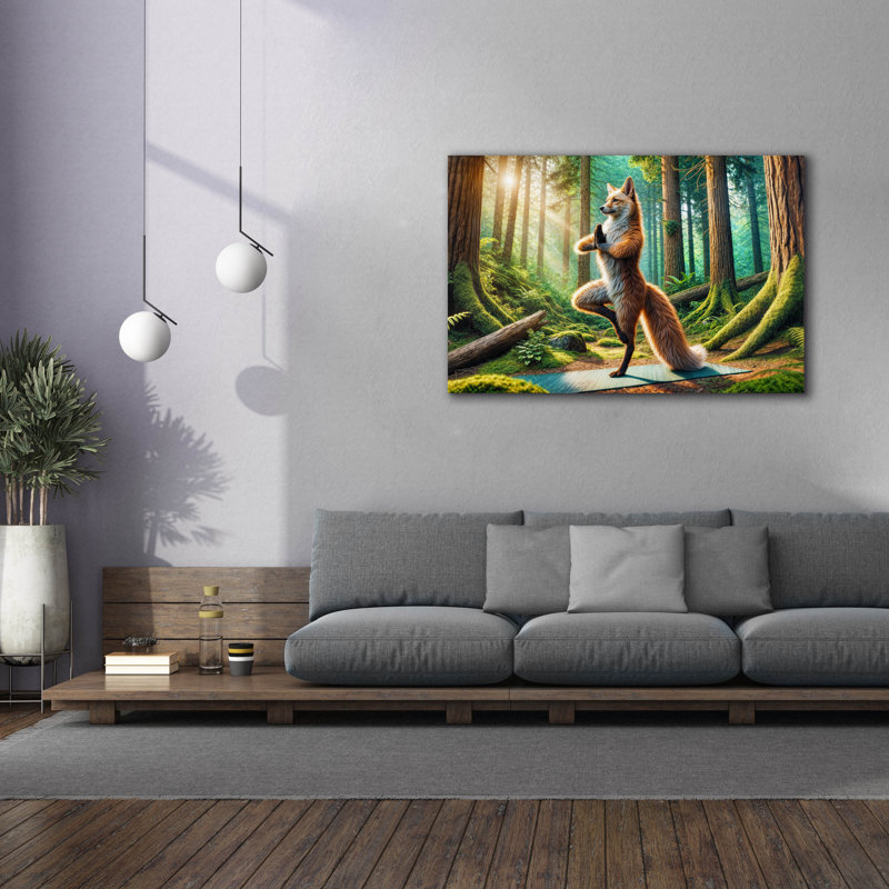 'Fox Doing Yoga' by Rey Klimt Canvas Wall Art, 40" H x 60" W x 1.5" D