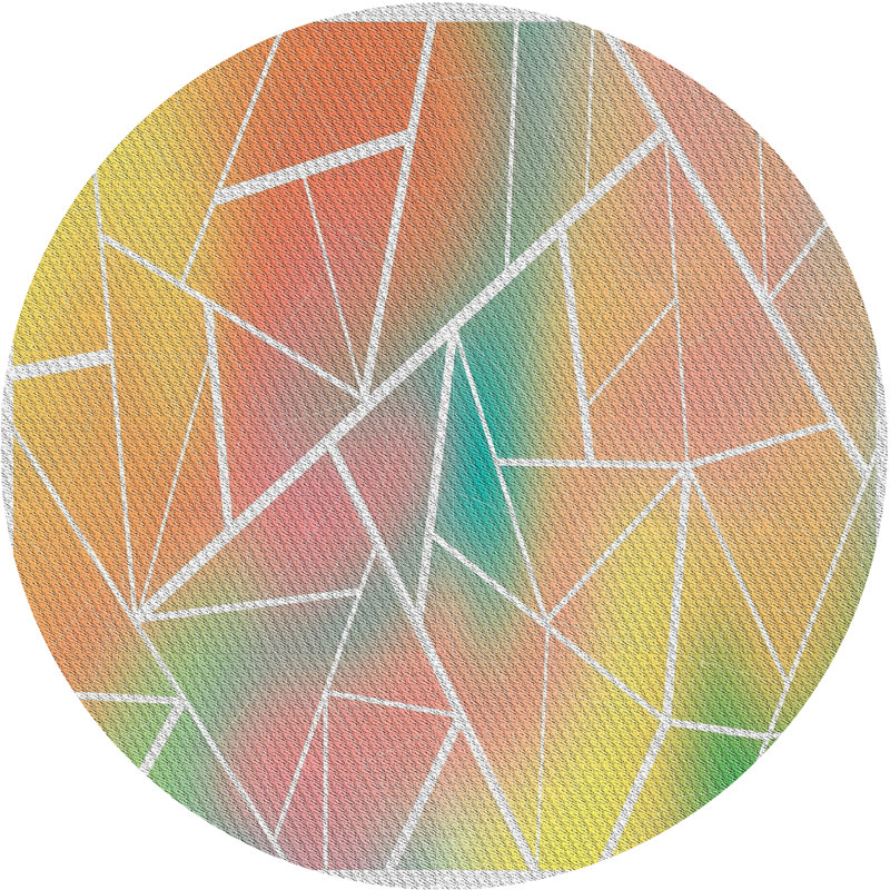 Tapis vert/rose/bleu à motif, Rond 3 pi
