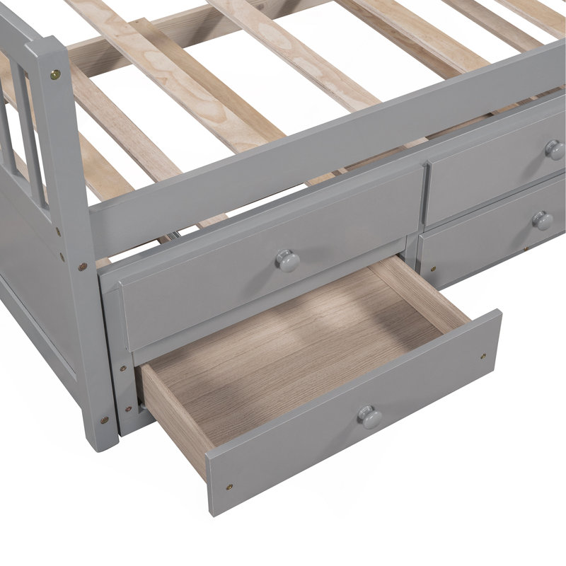Daybed With Trundle And Drawers, Gray, Twin