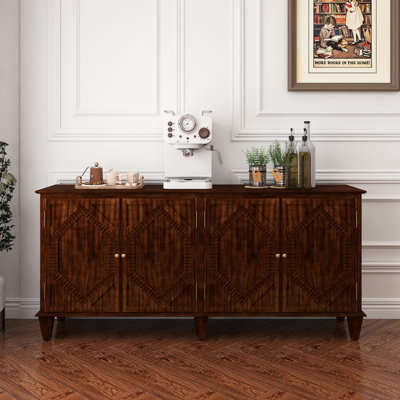 Mid Century Modern Sideboard Buffet Cabinet With Storage, Symmetrical Geometric Accent Coffee Bar Wine Bar Storage Cabinet, Walnut