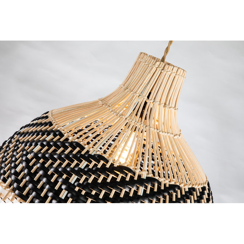 1- Light Rattan Black&White Coastal Pendant Light in Modern Ceiling Light for Kitchen Handmade Dome Shape Shade
