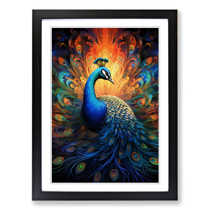 Peacock Futurism No.2 - Framed Print, 34cm H x 25cm W x 2" D, Black Framed