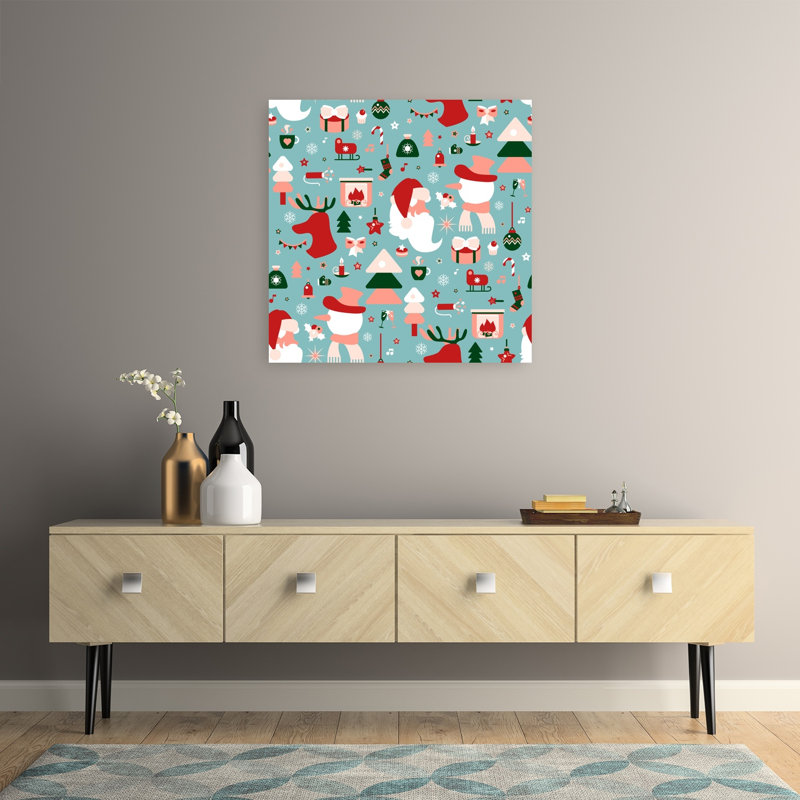 Festive Christmas Pattern Abstract Contemporary Christmas Tree Winter Landscape Wall Art Print 1 Piece Wrapped Canvas Wall Art