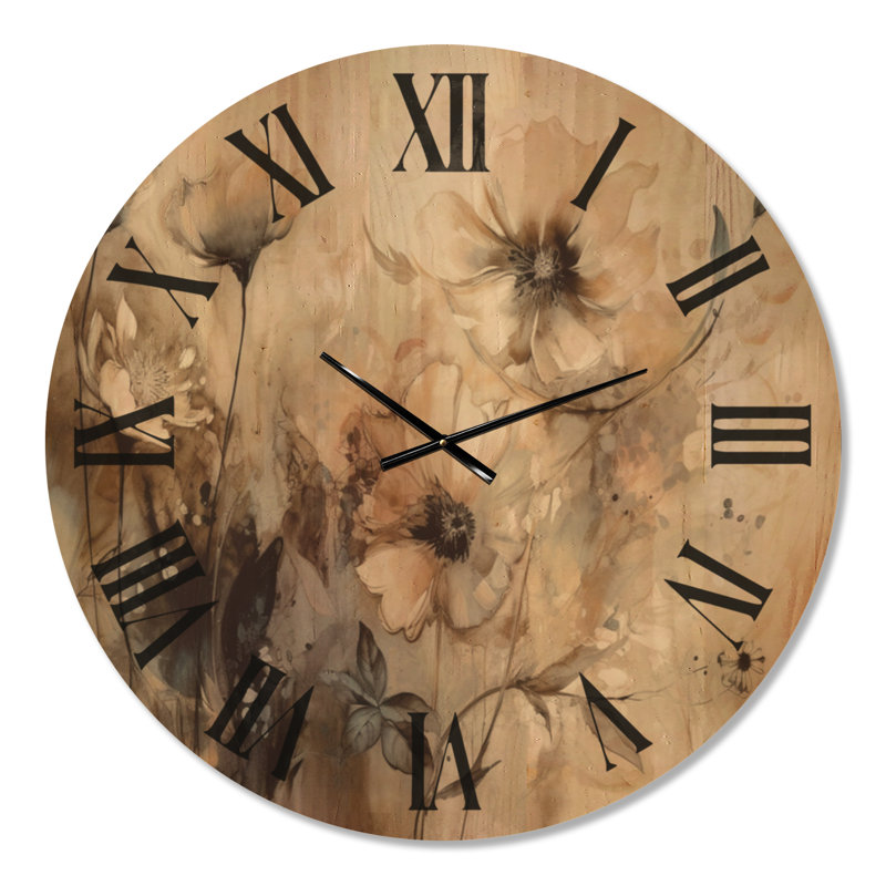 Horloge murale surdimensionnée en bois délicat et floral, Oversized