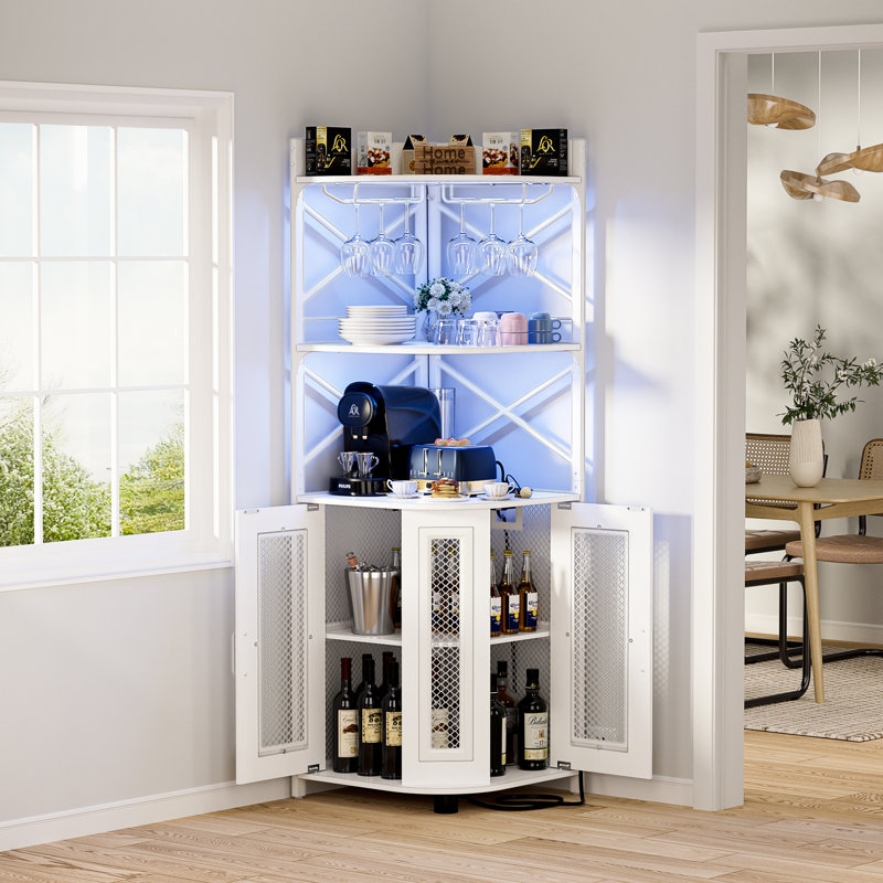 Conner Bar Cabinet with Wine Storage and LED Strip, White