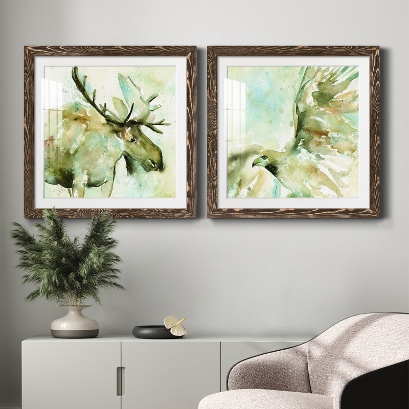 Trek Across The Prairie - ensemble de 2 peintures encadrées, H 35,5 po x l 71 po x P 1,5 po, Encadré de bois de noyer