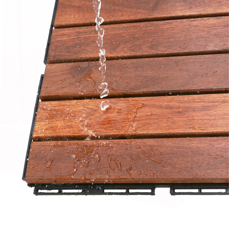 10 PCS Interlocking Deck Tiles Striped Pattern, Brown