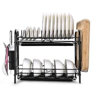 2 Tier Large Dish Drying Rack Drainboard Set for Kitchen Counter, Untyo  Stainless Steel Dish Drainer Rack with Drainer Board with Utensil & Cup  Holder