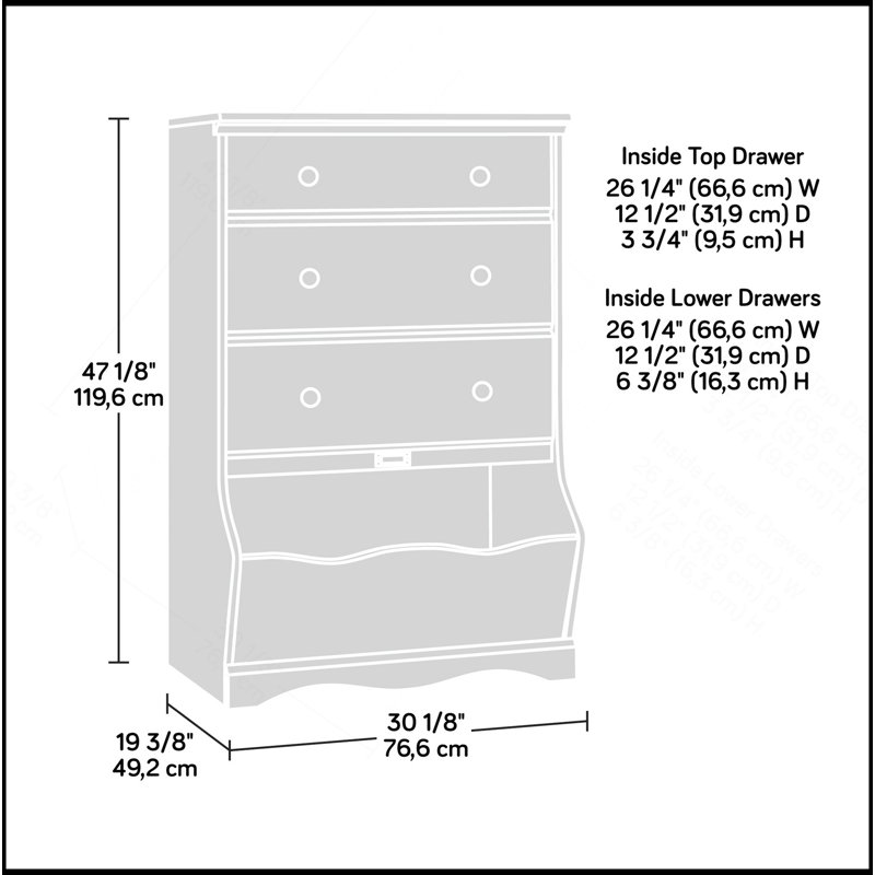 Commode 3 tiroirs, finition blanche