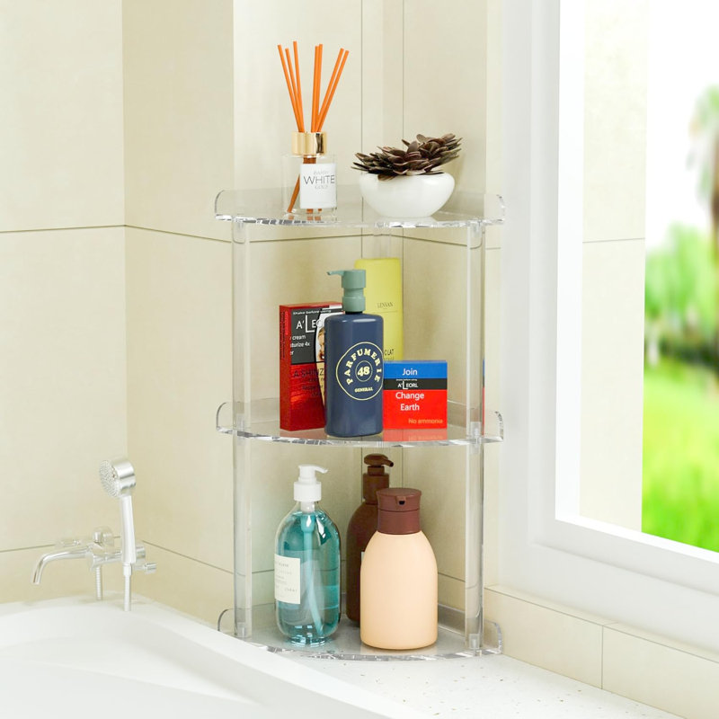 Étagère de coin à 3 niveaux 7x7x15,7 po, tablette de coin de salle de bain en acrylique, organisateur de rangement de meuble-lavabo transparent pour cosmétiques, articles de toilette