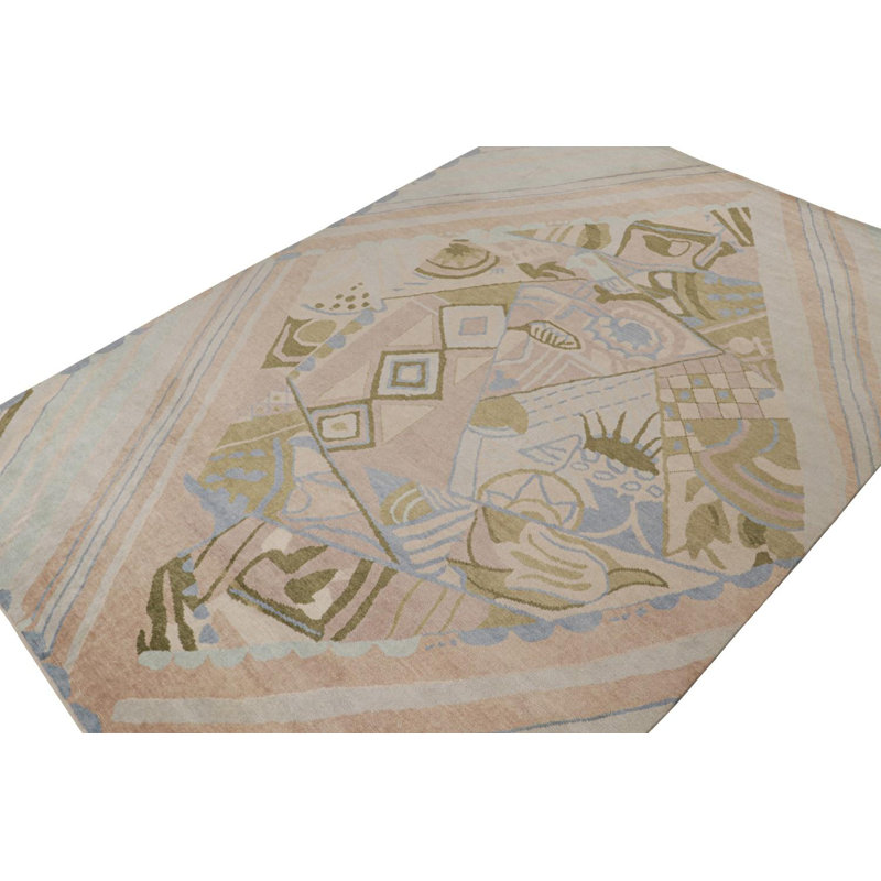 Art Deco Hand Knotted Wool Geometric Area Rug, Rectangle 14' x 20'