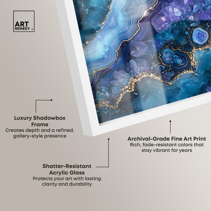«Geode Galactic II», reproduction d'art par Geode Blue Art par Art Remedy, H 17 po x l 21 po, Blanc
