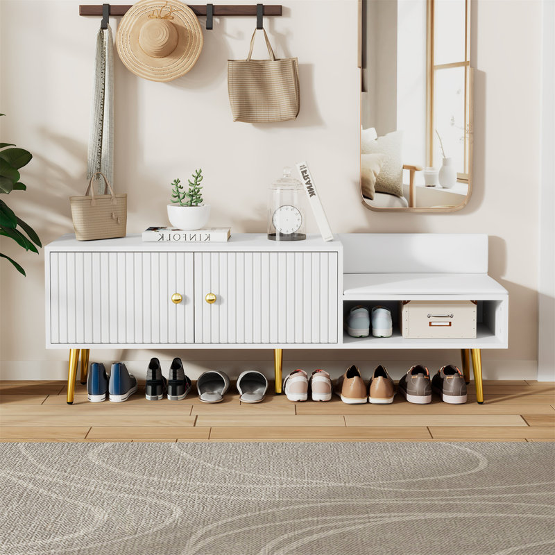 Banc de rangement pour chaussures moderne avec rangement caché et coussins rembourrés pour le chevet, le salon et l'entrée (blanc)