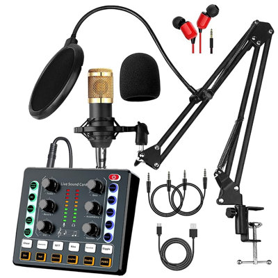 BAOKALER Podcast Equipment Bundle with Boom Arm and Headphones, Podcast Microphone Bundle-Voice Changer with live Sound Card-Studio Condenser Microphone for Ph
