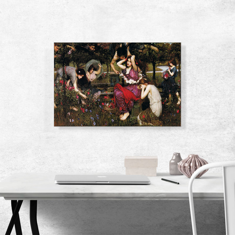 «Flora and the Zephyrs 1897» par John William Waterhouse, reproduction d'art sur toile tendue, H 18 po x l 26 po x P 1,5 po