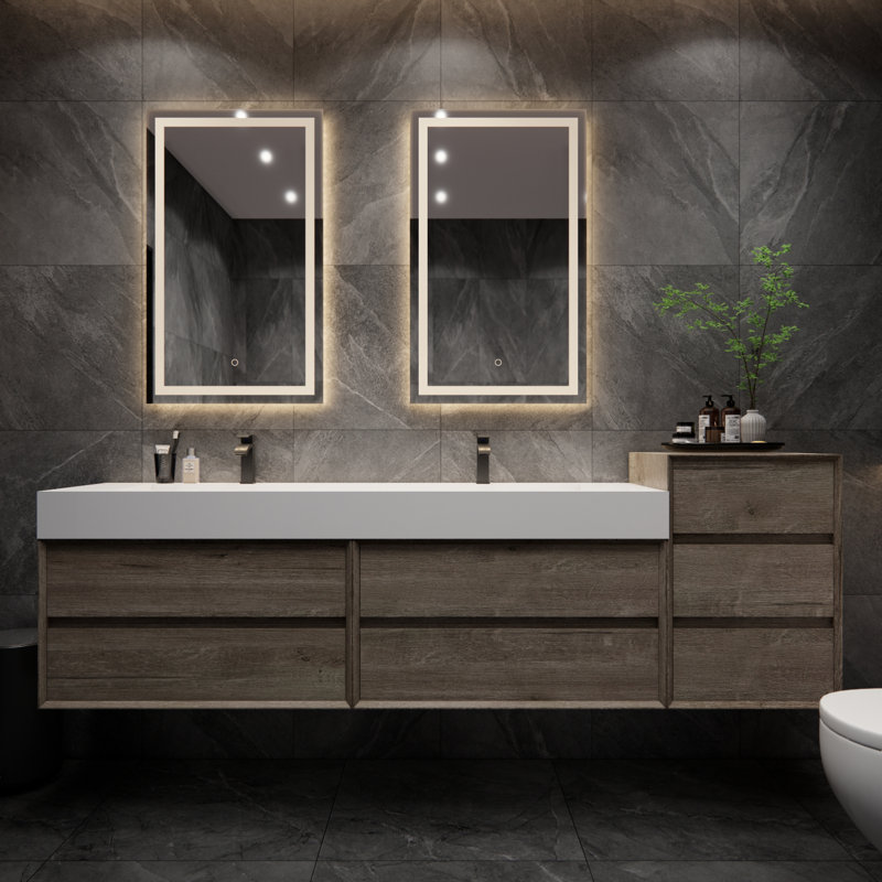 Meuble-lavabo double mural Albizu, Gris