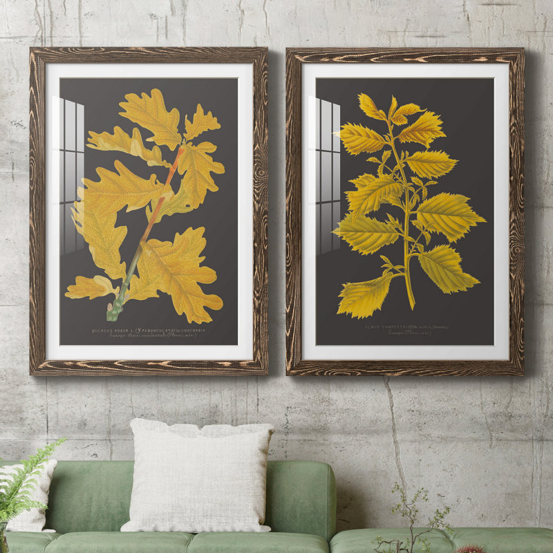 «Trees and Leaves IV», ensemble de 2 reproductions d'art, H 31,5 po x l 47 po x P 1,5 po, Papier, cadre noyer, Blanc