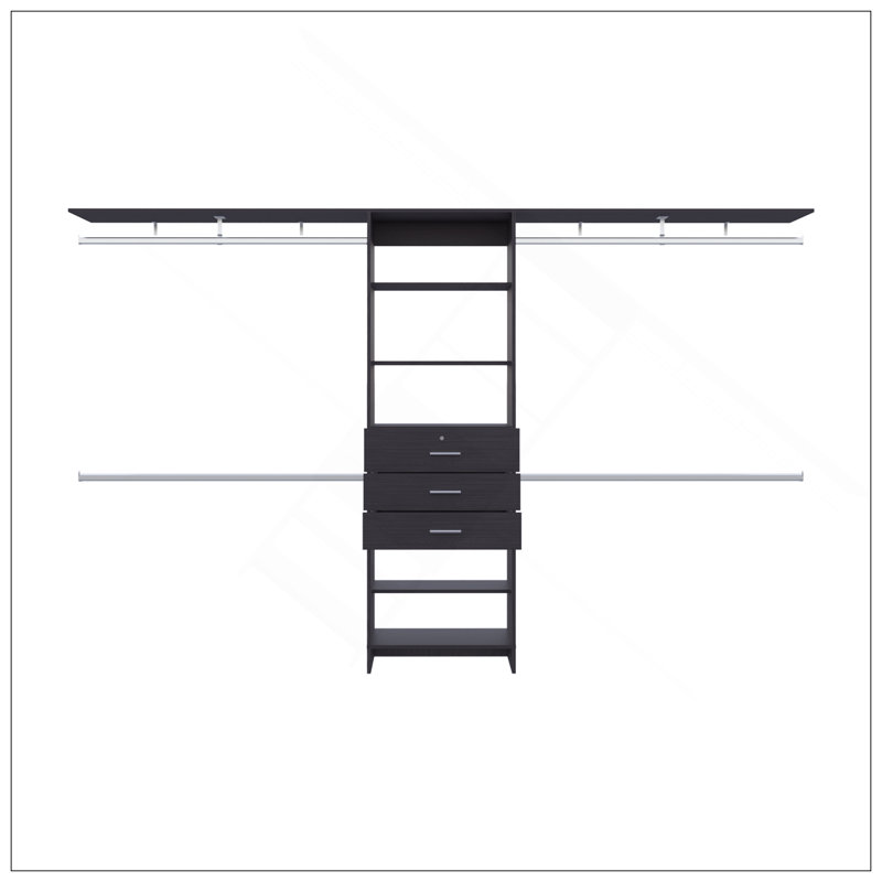 Closet System, 3 Drawers, 5 Shelves, Black