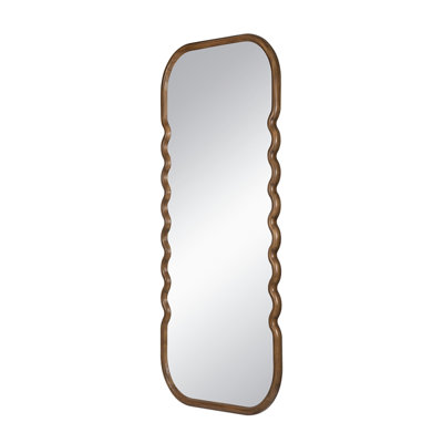 31.4X1.4X74" Oversized Wooden Floor Mirror With Unique Brown Frame