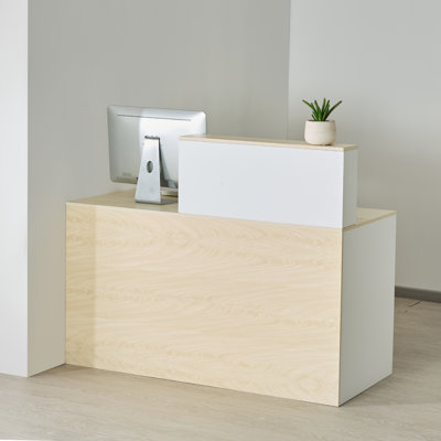 Reception Desk Rectangular Front Counter Table 55.12 in Wood Office Table