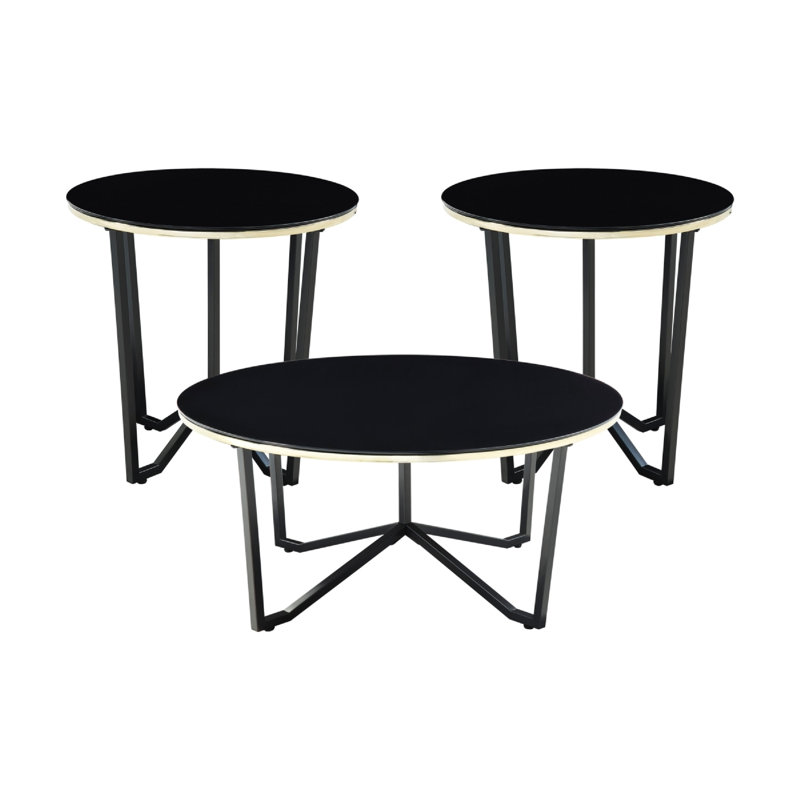 Ensemble de table basse et de table d'appoint 3 pièces Amyra, verre noir, doré