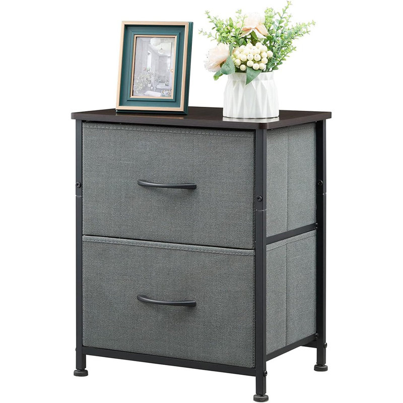 Table de chevet, ensemble de 2, petite commode pour chambre à coucher avec 2 tiroirs, table de chevet, table de bout avec bacs en tissu pour chambre d'enfant