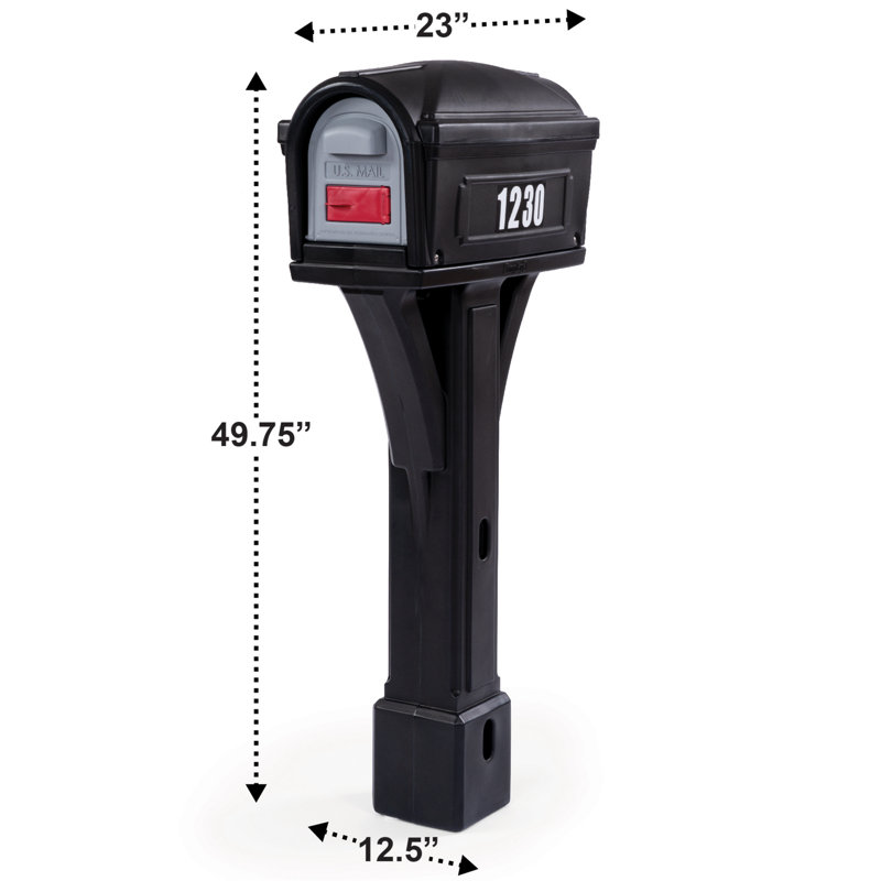 Plastic Post Mounted Mailbox with Magnetic Closure, Black