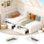 Lit de jour simple rembourré avec 2 tiroirs de rangement - cadre de lit d'angle, tête de lit allongée, garde-corps, assemblage facile - idéal pour la chambre à coucher, le salon, la chambre d'amis - crème-1062527284