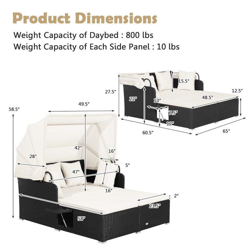 Ardelis Outdoor Chaise Lounge with cushions, Cream White