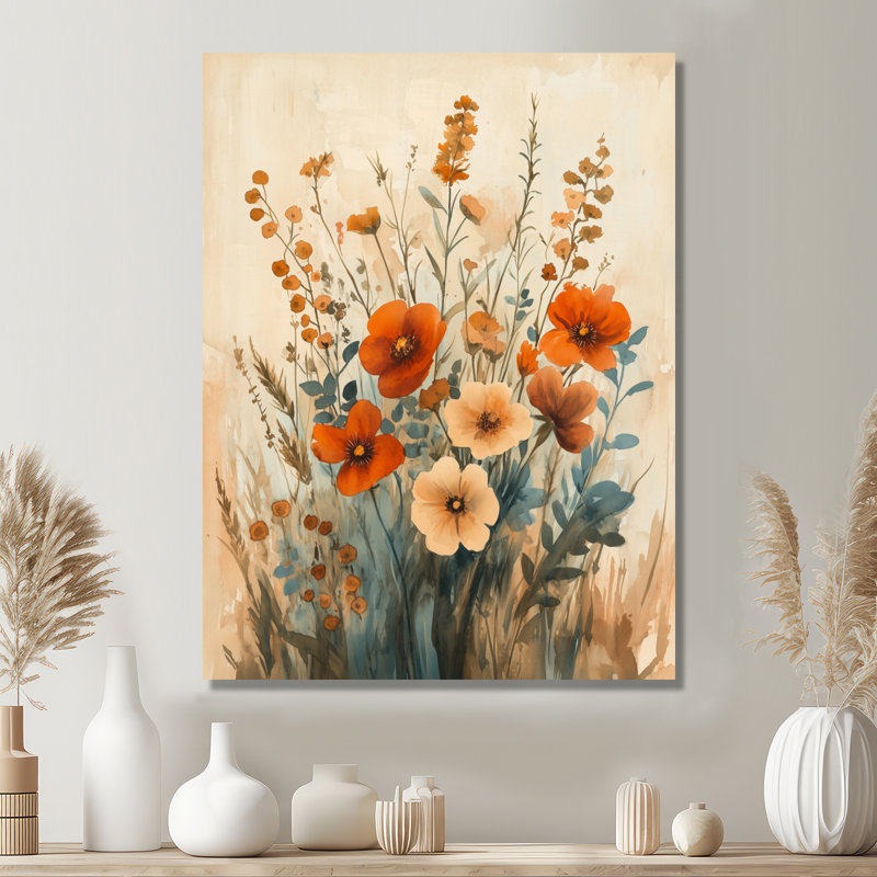Bouquet de coquelicots rustique - Décoration murale sur toile encadrée de coquelicots, H 20 po x l 12 po, Toile tendue