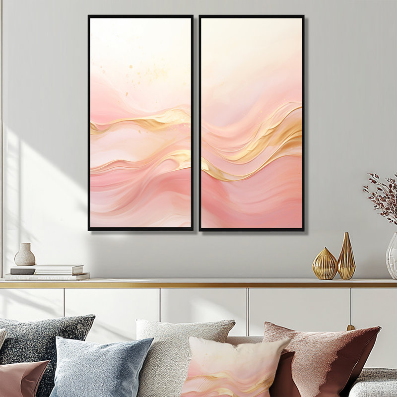 Décoration murale or et rose Soft Wave Fusion II - grandes formes abstraites, 20" H x 24" W, Black