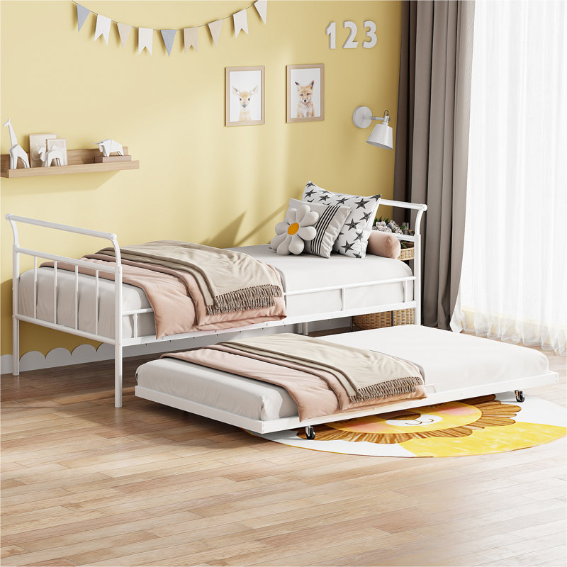 Lit de jour avec couchette Ratib, Lit simple, Blanc