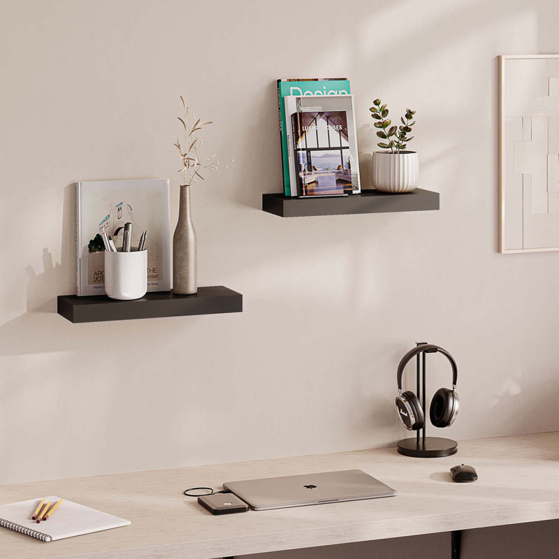 Sydney 36" Floating Shelves, 6" Depth Long Wall Mount Shelves, Black