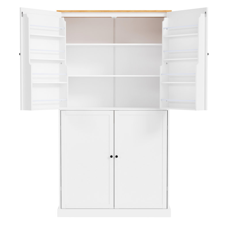 Grande armoire de rangement autoportante avec 2 tiroirs, 2 tablettes réglables et 8 portes, Blanc