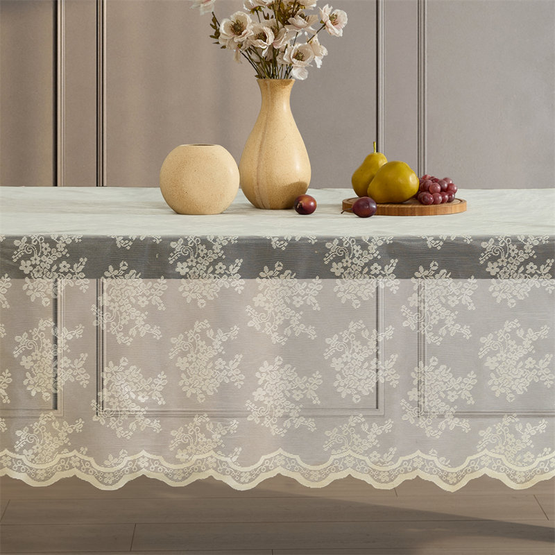 Nappe Stefani Floral Lace, Lin taupe, L 84 po x l 60 po