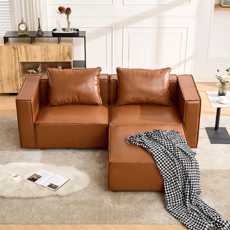 Ebern Designs 118.5” Leather Upholstered Oversized Seating Sofa With ...