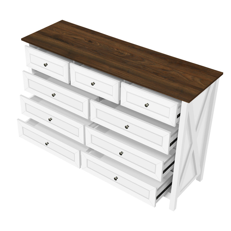 Commode de rangement rustique à 9 tiroirs, Brun / Blanc