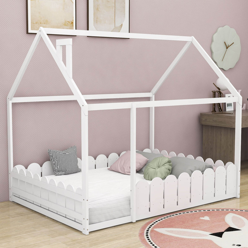 Kazafani Full Wood House Platform Bed, White