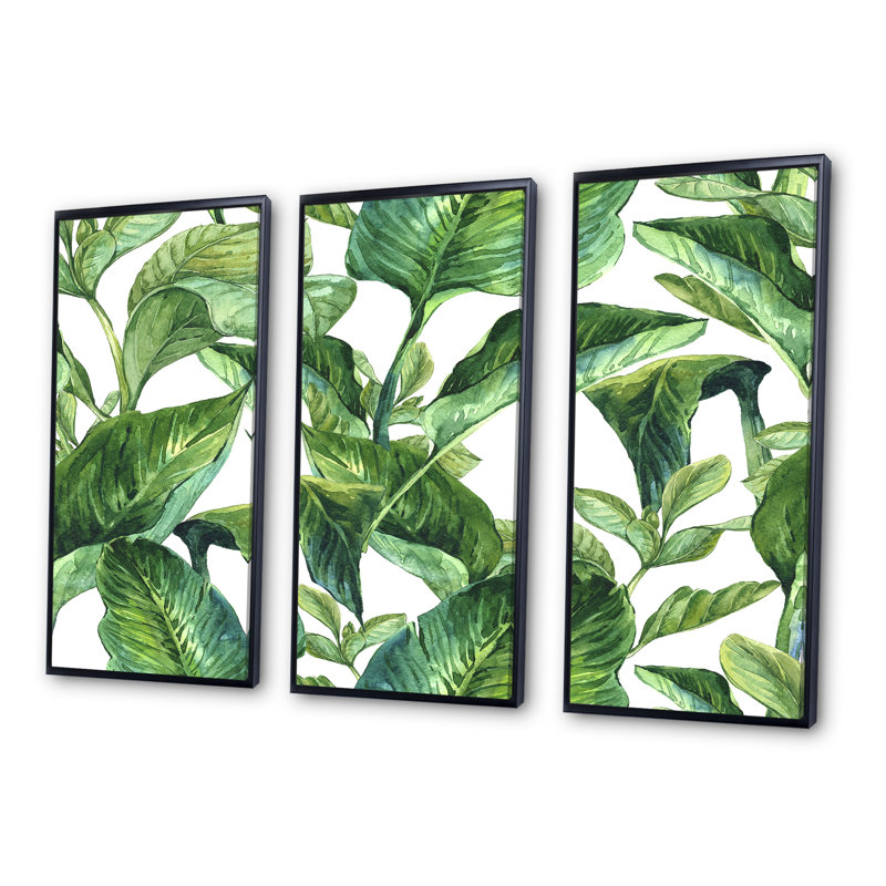 «Foliage Of Tropical Leaves», reproduction sur toile flottante 3 pièces, Cadre noir, L 36 po x H 28 po