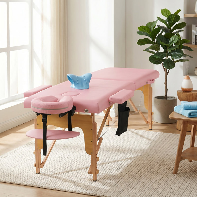 Table de massage pliante avec spa réglable et masseur pour le cou, Rose